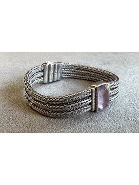 PHILLIP GAVRIEL 3 Strand WOVEN STERLING Silver BRACELET Amethyst +White Sapphire